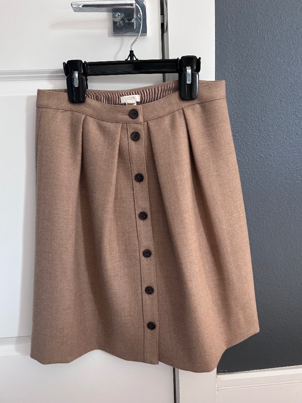 J.Crew Camel Wool Blend A-Line Pleated Button-Front Skirt Sz 4